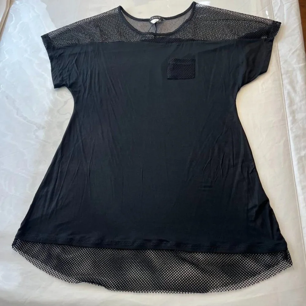 VENUS Mesh Trimmed Cover-Up Dress Black Size L